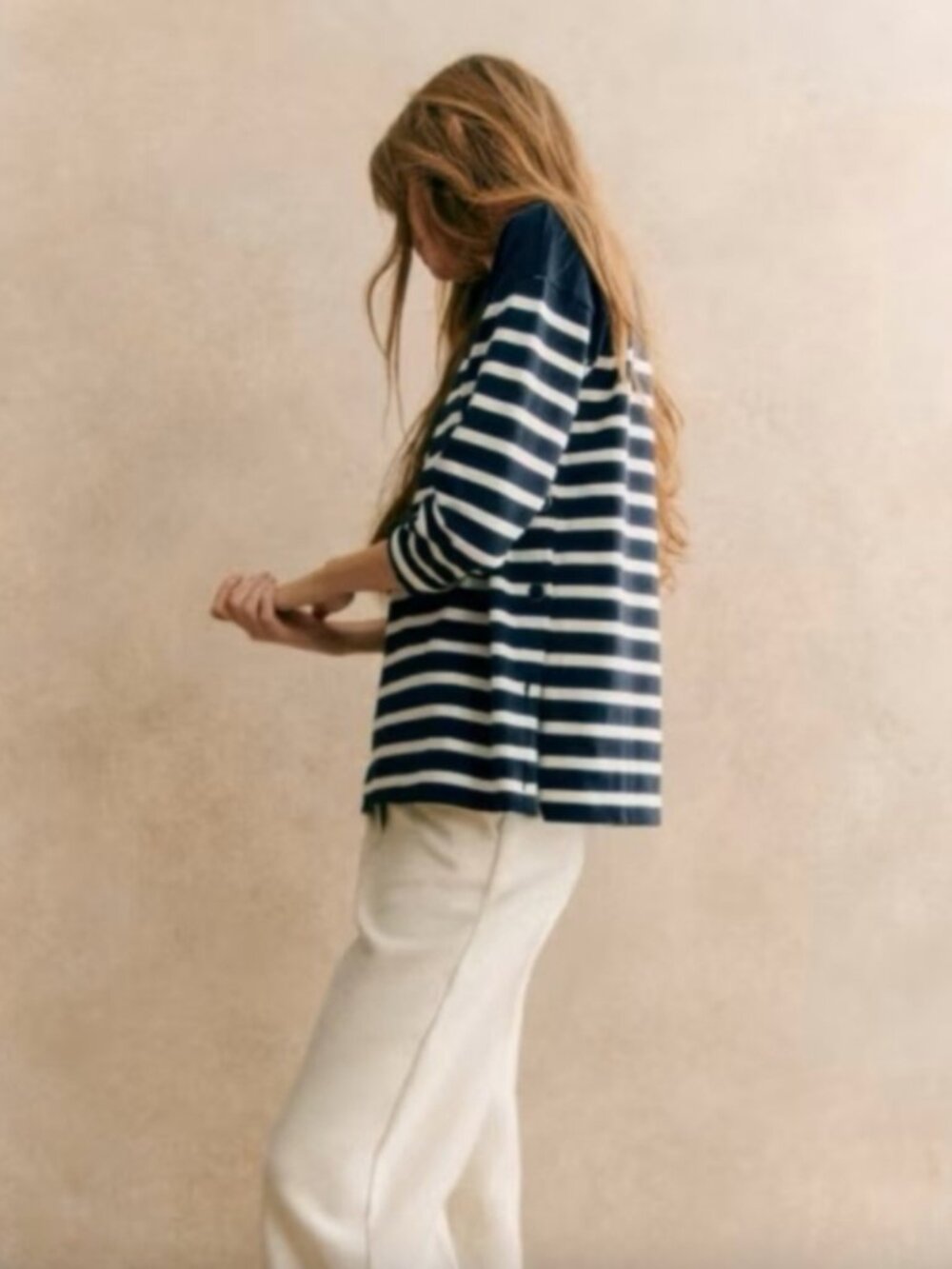 Sézane Navy and White Striped Noan Marinière Sweater - Picture 2 of 11